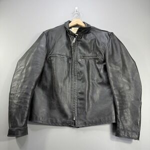 Schott Leather Jacket Mens 42 Black Motorcycle Full Zip Lined Biker Made USA